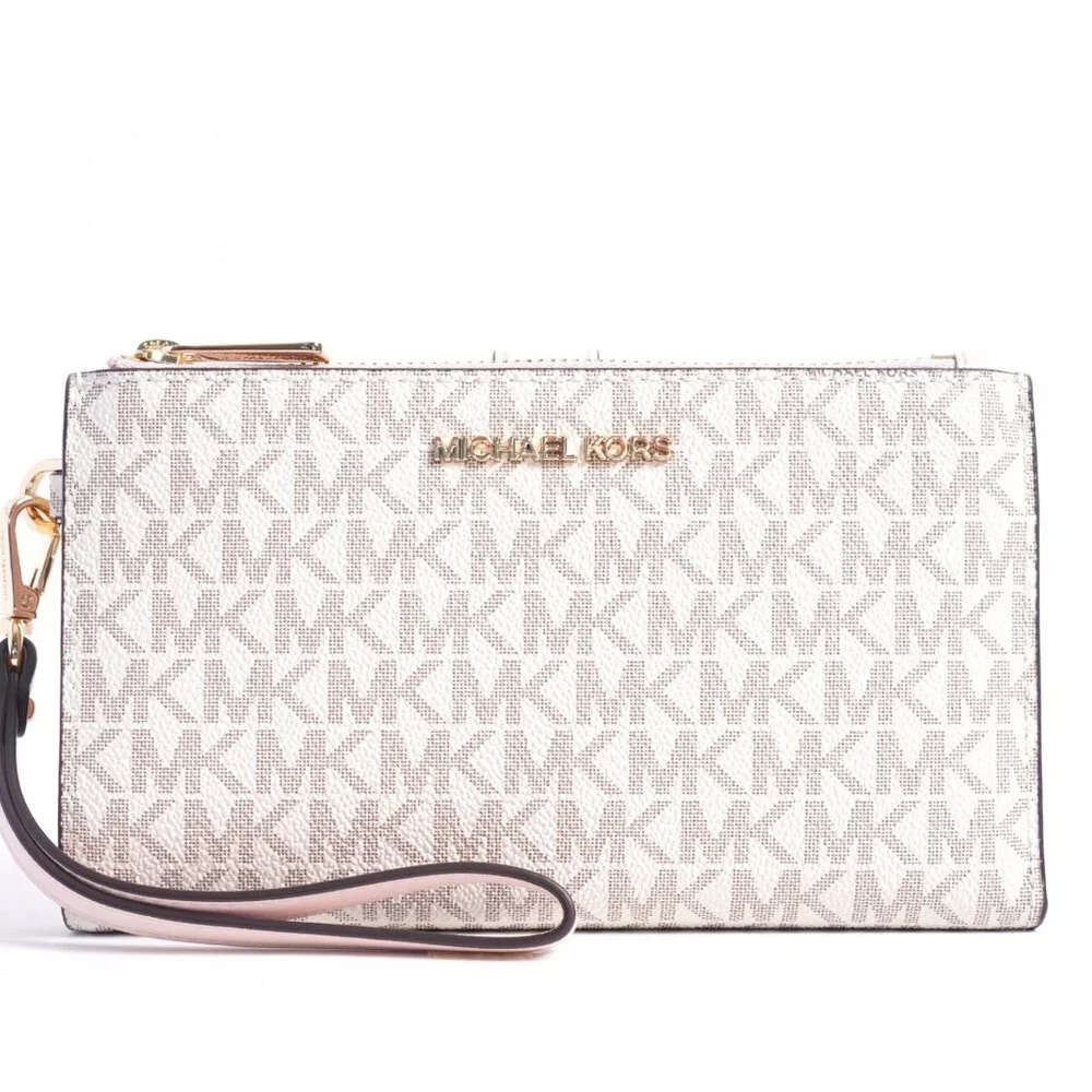 Michael Kors Jet Set Travel Signature Logo Smartphone Double Zip Wallet Wristlet